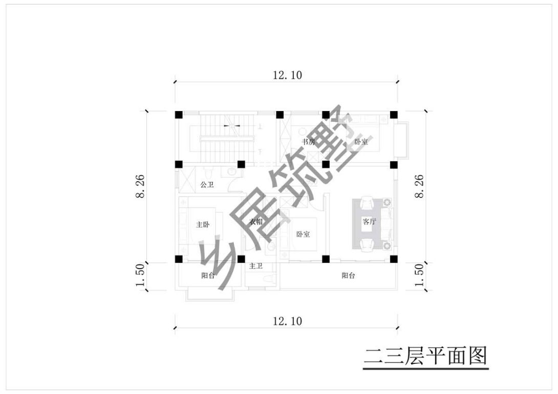 12.1m宽x8.2m深 闽南红砖图纸售价：599元/套